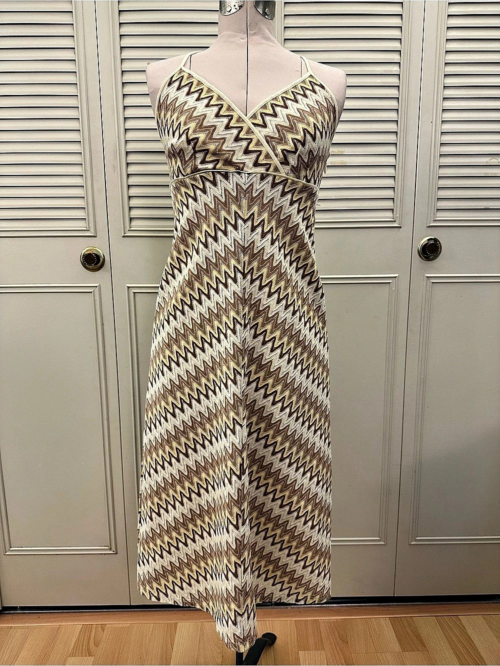 Ann Taylor LOFT Geometric Midi Dress in Brown, Yellow & White